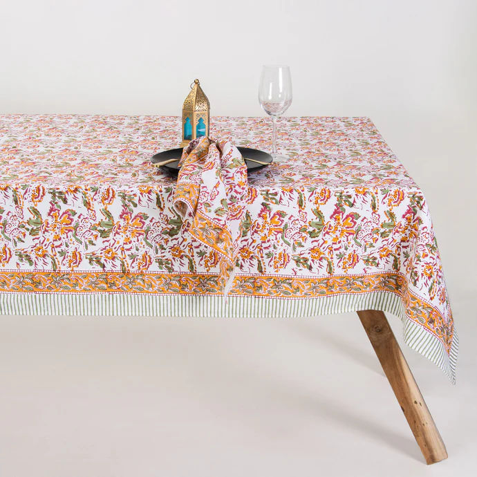 Jaal Floral Block Printed Cotton Dining Table Cover